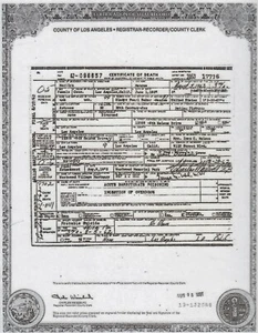 MARILYN MONROE - A4 LAMINATED COPY of Original Death Certificate August 5th 1962 - Imagen 1 de 1