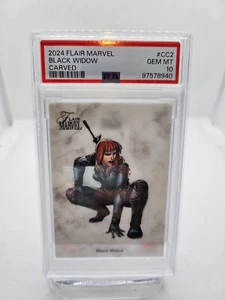 2024 FLAIR MARVEL #CC2 BLACK WIDOW CARVED GEM MT PSA 10 - Picture 1 of 2
