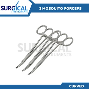 3 Halsted Mosquito Forceps 5.00" Curved German Grade Stainless Steel - Bild 1 von 7