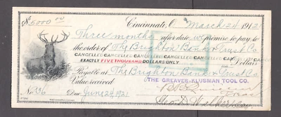 $5000 BRIGHTON  BANK AND TRUST CHECK MINT R240 ON REVERSE B1528 E - Image 1 of 3