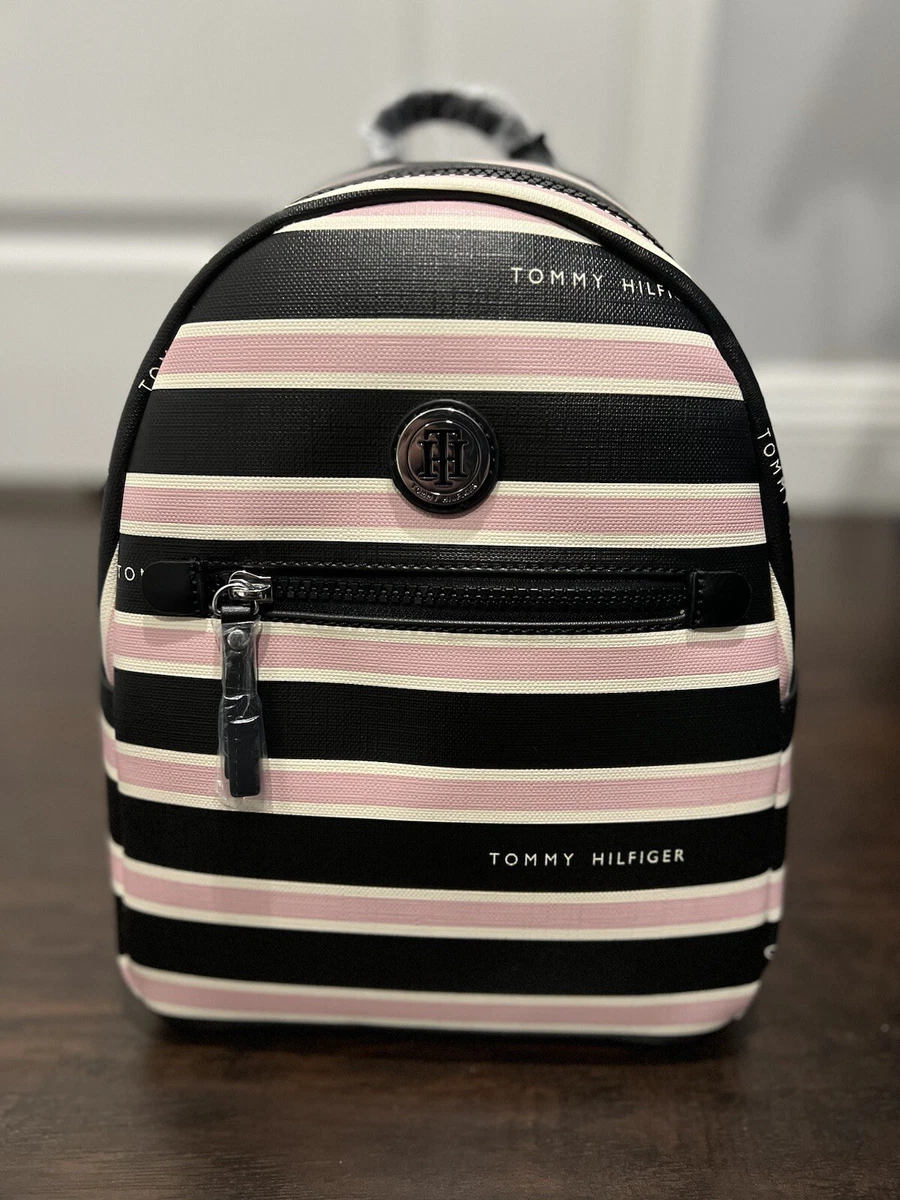 black leather backpack with pink white and burgundy stripes Terra 26l Laptop Duffel | Dark Cherry | CALPAK or brunch dates PINK Mini Convertible Backpack, Black,