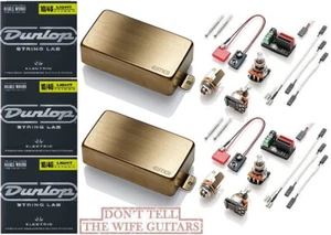 EMG 81 + 85 BRUSHED GOLD HUMBUCKER PICKUP SET SHORT SHAFT POTS ( 3 STRING SETS ) - Picture 1 of 2