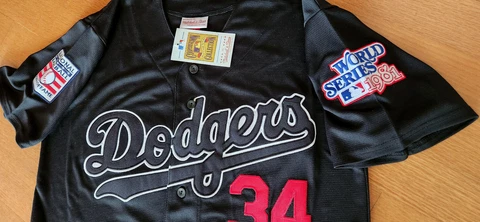 Black LA Dodgers #34 Fernando Valenzuela Throwback 2patch special edition Jersey Cover