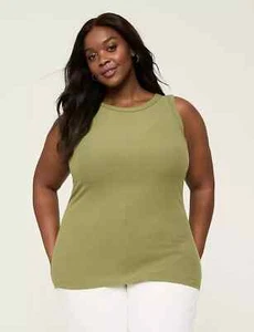 NEW Lane Bryant Size 26/28 High Neck Rib Tank Olive Green Soft & Stretchy Ribbed - Picture 1 of 9