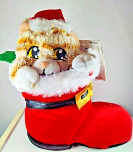 Gatito animado Gemmy cantando gato en bota de Santa peluche animal de peluche - Imagen 1 de 6