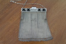 Antique Art Deco Solid Silver Chainmail Purse With Black Bakelite 1920's Flapper