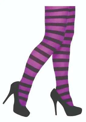 HANDBRANDTH Stocking Hold Ups Striped HALLOWEEN Witch Costume Accessory Adult Size