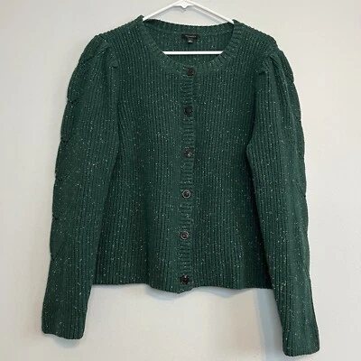 Cárdigan Talbots para mujer con botones verde manga con volantes tejido con cable talla XL Country Foto 1 de 4