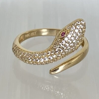 Anillo Micropavimentado Serpiente Asp Oro Amarillo Sólido Genuino 14K Para Mujer Talla 8 Foto 1 de 4