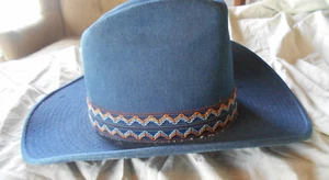 Vintage 70s YA Young Duke Collection Western Cowboy Hat Blue Denim m 7 LAINEY - Picture 1 of 8