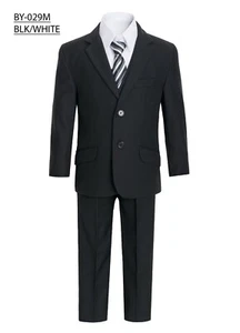 Magen Kids Boys SLIM FIT Formal Bridal 5 Pcs Set Suit S 2-20 Black 2 Buttons 029 - Picture 1 of 5