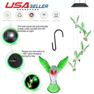Solar Color Changing LED Hummingbird Wind Chimes Home Garden Decor Light Lamp US - Picture 1 of 6