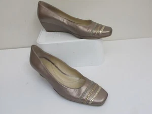 Size 5.5 D VAN DAL Light Gold Leather Shoes- Low Wedge Heel- Slip on - VGC - Picture 1 of 5