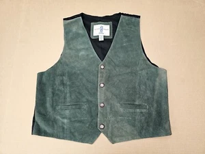 River Trader Vest Men's XL Green Leather Western Cowboy Rodeo Buckle Back Biker - Picture 1 of 12