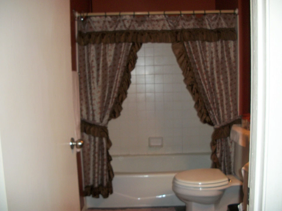 Vintage "Elizabeth Gray" Double Swag Shower Curtain, Valance & Tie Backs & more! - Image 1 of 4