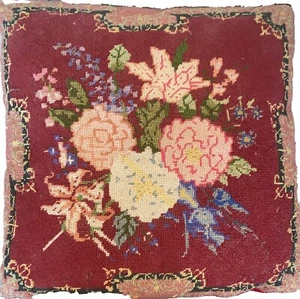 Copricuscino Vintage Ago Floreale Fondo Velluto Rosso Vittoriano 12"x12" - Foto 1 di 17