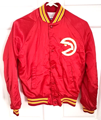 VTG 80s 90s Chalk Line Atlanta Hawks NBA Satin Red Button Jacket Boys XL 18-20 Cover
