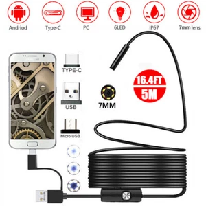3in1 Borescope Endoscope LED Inspection Scope Camera For Android Cell Phone 5M - Picture 1 of 12