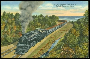 STEAM TRAIN HAULING IRON ORE TO DULUTH, MN POSTCARD - Picture 1 of 1