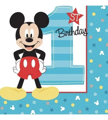 Mickey Mouse Fun To Be One Disney Kids 1st Birthday Party 16 Beverage Napkins - Image 1 of 3