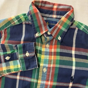 Polo Ralph Lauren Red Navy Green Yellow Plaid Button up Dress Shirt Boys Size 5 - Picture 1 of 6
