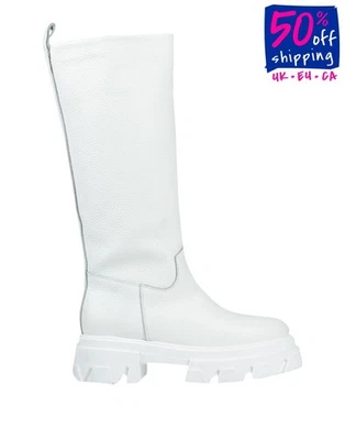 PVP €325 UNLACE Botas hasta la rodilla de cuero US7 UK4 EU37 blancas hechas en Italia Foto 1 de 4