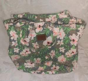 Victorias Secret Pink Bag Vntg Floral Multipurpose Tote Gray Pink Zip 2 Handle - Picture 1 of 5