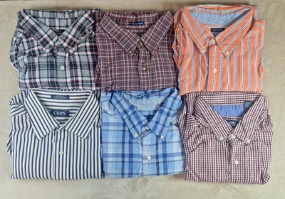 Chaps Shirt Mens 2XL XXL Lot 6 Strip Plaid Check Flannel Casual Button - Image 1 of 4