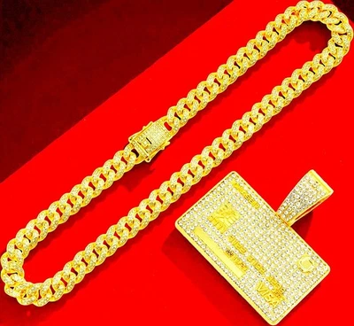 Cadena de eslabones cubanos helados para hombre | Estilo Miami chapado en oro y plata Bling Foto 1 de 2