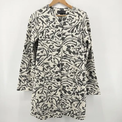 全新 Nanette Lepore 大号羊毛混纺提花纽扣毛衣外套 长线霜 — 第 1/4 张图片