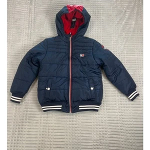 NWT Boys Tommy Hilfiger Navy Hooded Puffer Jacket Fleece Lined Size 10 / 12 M - Picture 1 of 9
