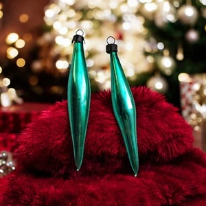 2 Vintage Christmas Mercury Glass Teardrop Ornaments Emerald Green Small Old - Picture 1 of 9