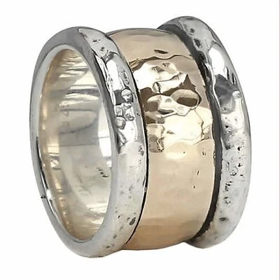 Solid 925 Sterling Silver Hammered Band Ring Statement Handmade Ring All Size - Image 1 of 4