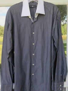 Stone Rose Men's Cotton Black White Striped Flip Cuffs Casual Shirt Euro 4 Large - Picture 1 of 12
