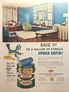 Anuncio impreso vintage de mediados de siglo de pájaro azul antropomórfico satinado Glidden Spred 1962 - Imagen 1 de 4