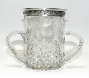 Glas Vase, Hand geschliffen, Henkel, Florale 915er Silbermontur, Spanien H.14 cm - Picture 1 of 11