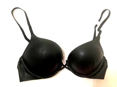 Victoria’s Secret Bombshell Push Up Add 2 Cup Size Bra Faux Leather Black NWT - Image 1 of 3