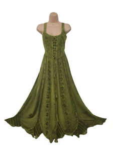 Maxi Boho Summer Dress Corset Peasant Embroidered Green 10 12 14 16 18 20 22 24 - Picture 1 of 6