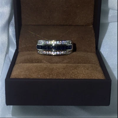 2.00 Ct Princess Cut Natural Sapphire Diamond Engagement Ring 14K White Gold - Image 1 of 4