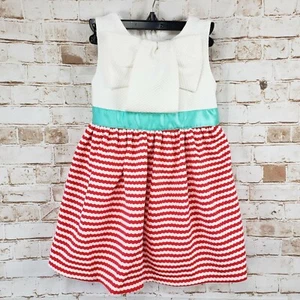 Rare Editions Size 4T Toddler Red/White Striped Sleeveless Textured Dress EUC - Picture 1 of 10