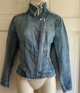 Rebecca Taylor Denim Jacket Moto Large Asymmetrical Biker Pockets Jean Jacket - Picture 1 of 11