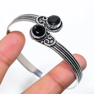 Black Spinel Gemstone 925 Sterling Silver Handmade Jewelry Bangle Size 7-8" - Picture 1 of 1