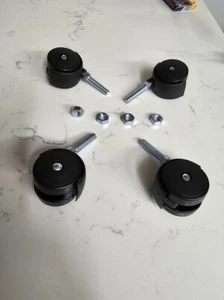 40mm swivel castors twin wheel with thread and nuts set 4 folding bed wheels - Picture 1 of 5