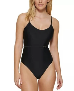 Calvin Klein BLACK Over-the-Shoulder Wrap Around One-Piece Swimsuit, US 10 (6180 - Picture 1 of 5