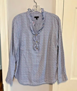 Top Talbots Mujer Pequeño Azul Arco Iris Lunares Algodón Manga Larga Botones Dorados - Imagen 1 de 7