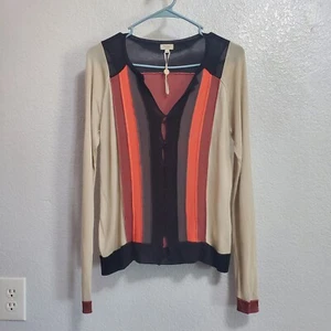 Hoss Intropia Anthropologie Cardigan M Striped Viscose V Neck Button Sweater - Picture 1 of 16