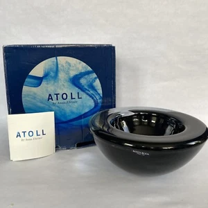 Kosta Boda ATOLL BLACK 6.75” Bowl Swirl Design by Anna Ehrner SWEDEN In Box - Picture 1 of 11