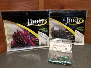 2 BAGS OF LINDY® 2" WATSIT GRUBS (10 PCS. PER BAG) W/ 5 3/8 OZ. AQUA BLUE JIGS - Picture 1 of 8