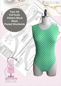 BADEANZUG MUSTER BLOCK - STRETCH - hohes Bein und Rücken XS BIS XL SCHRÄG - DESIGNER - Bild 1 von 12