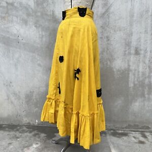 Vintage 1930s Halloween Dress Skirt Appliqué Cats & Witch Yellow & Black Cotton